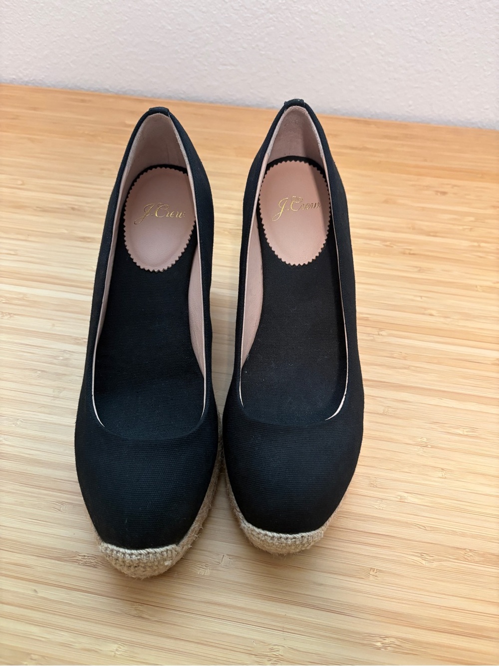 J. Crew Black Canvas Espadrille Wedge Pumps